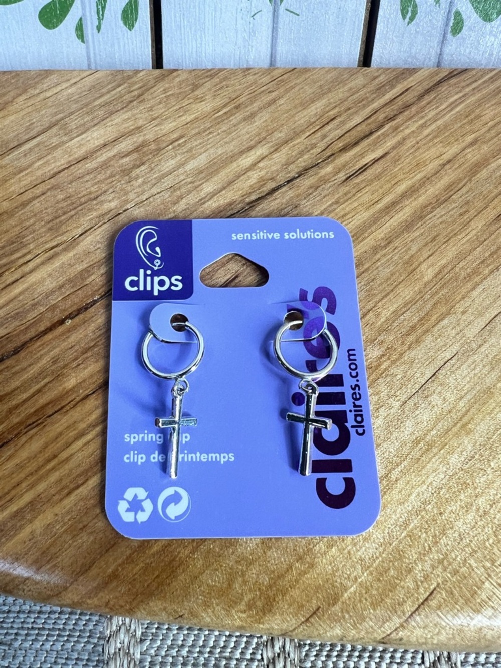 Silver Cross Hoop Clip-On Earrings